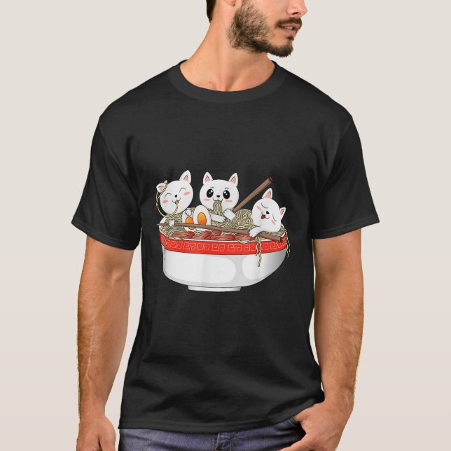 Cute Kawaii Cats Ramen Noodles Anime Japanese Cat  T-Shirt (Front)