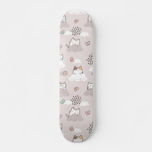 Cute Kawaii Cats with Clouds and Butterflies Skateboard