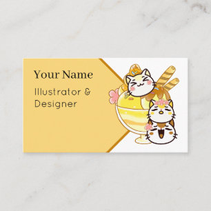 Cute Kawaii Cats with Giant Ice Cream Sundae Business Card