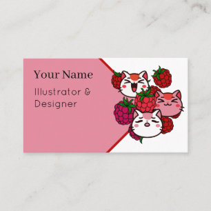 Cute Kawaii Cats with Raspberries Business Card