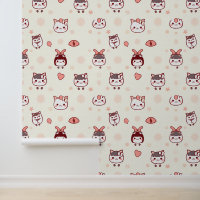 Cute Kawaii Characters with Bows Pattern