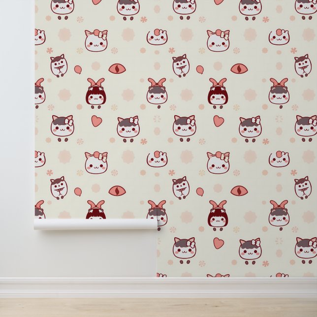 Cute Kawaii Characters with Bows Pattern Wallpaper (Application)