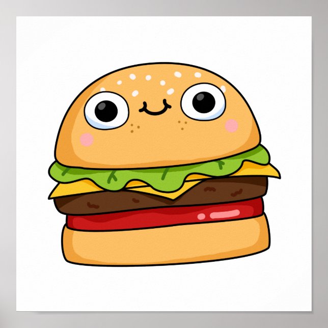 Cute Kawaii Cheeseburger Poster (Front)