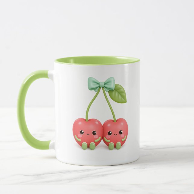 Cute Kawaii Cherry Couple Coffee Mug (Left)