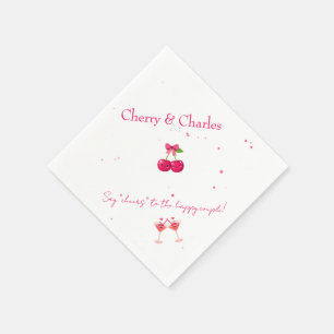 Cute Kawaii Cherry Couple Pink & Red Wedding Napkin