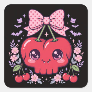 Cute Kawaii Cherry Skull Stickers Spooky Coquett