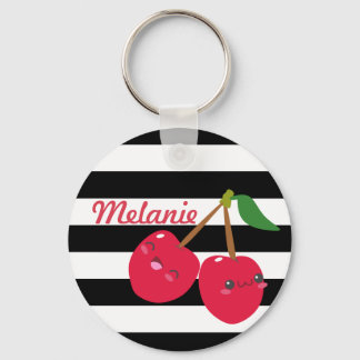Cute Kawaii Cherry Striped Personalised Key Ring