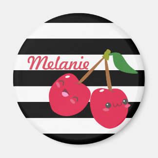 Cute Kawaii Cherry Striped Personalised Magnet
