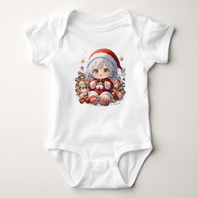 Cute Kawaii Chibi Anime Girl Santa Christmas Holid Baby Bodysuit (Front)