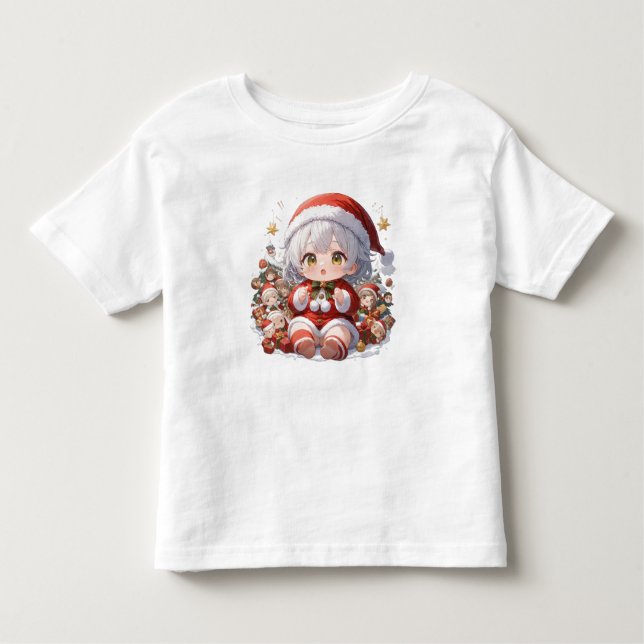 Cute Kawaii Chibi Anime Girl Toddler Christmas Toddler T-Shirt (Front)