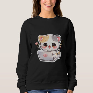 Cute Kawaii Chibi Cat with Laptop Women's Sweatshi Sweatshirt