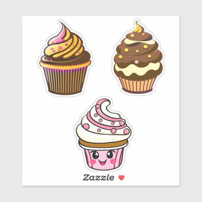 Cute Kawaii Chibi Cupcakes  (Sheet)
