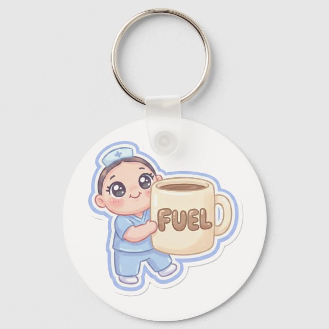 Cute Kawaii Chibi Nurse Giant Coffee Fuel  Key Ring (Front)