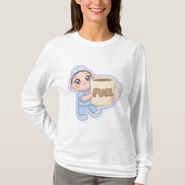 Cute Kawaii Chibi Nurse Giant Coffee Fuel  T-Shirt (Front)