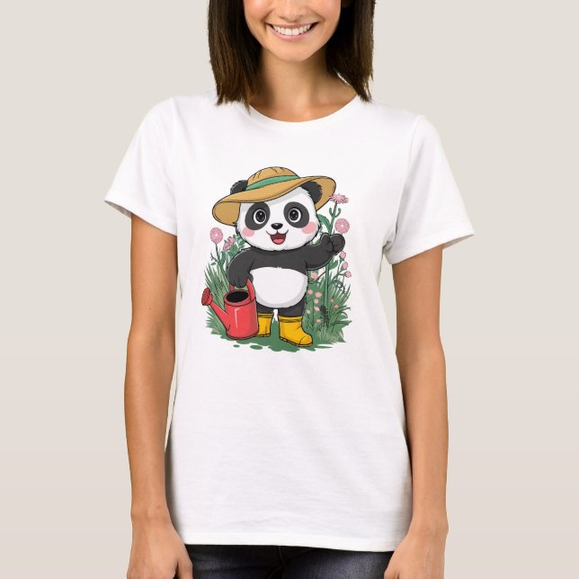 Cute Kawaii Chibi Panda with Flowers T-Shirt (Front)