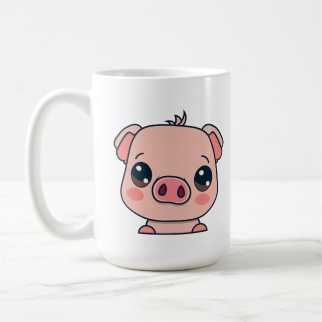 Cute Kawaii Chibi Pig Coffee Mug (Left)