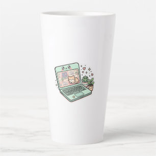 Cute Kawaii Chill Vibes Laptop Cat Potted Plant St Latte Mug