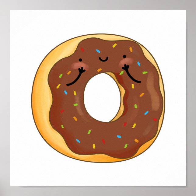 Cute Kawaii Chocoloate Donut Poster (Front)