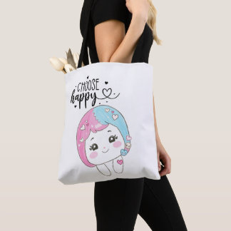 Cute Kawaii “Choose Happy” – Adorable Posi Tote Bag