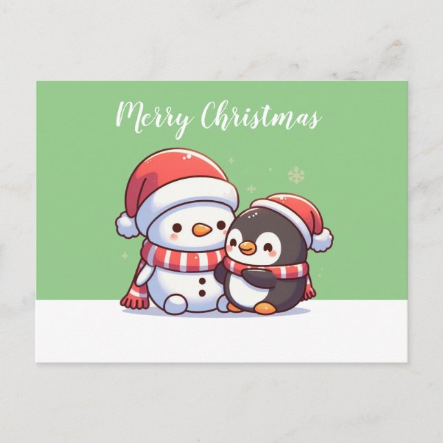 Cute Kawaii Christmas Card with Snowman (Front)