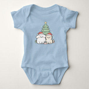 Cute Kawaii Christmas Cat & Dog Festive Holiday Baby Bodysuit