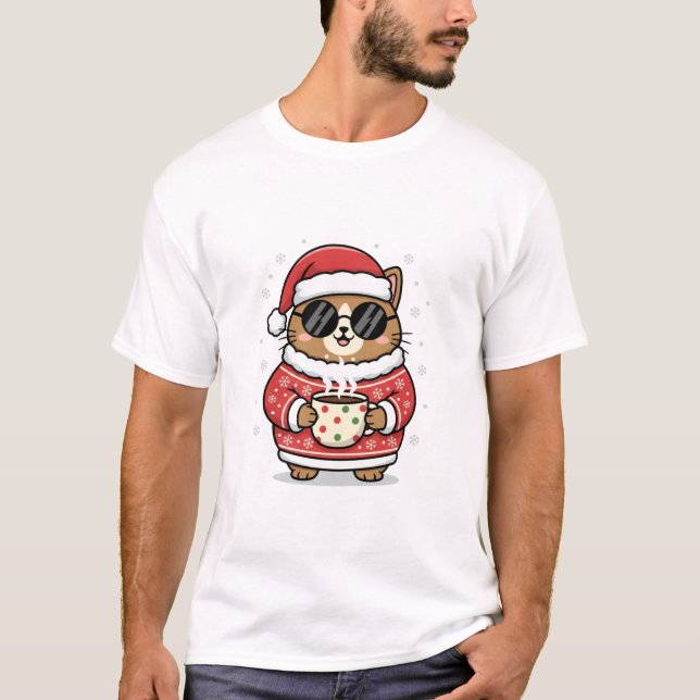 Cute Kawaii Christmas Cat T-Shirt for Men (Front)