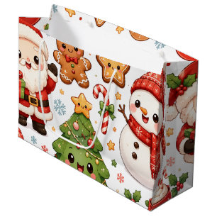 Cute Kawaii Christmas Characters Santa Snowman Large Gift Bag