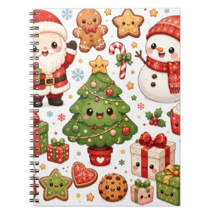 Cute Kawaii Christmas Characters Santa Snowman Notebook