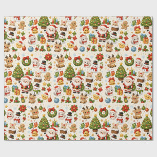 Cute Kawaii Christmas Characters Wrapping Paper