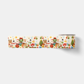 Cute Kawaii Christmas Characters Wrapping Paper Satin Ribbon