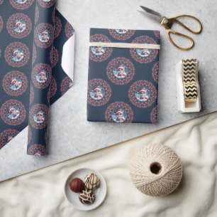 Cute Kawaii Christmas Fox Polka Dot Mandala Wrapping Paper