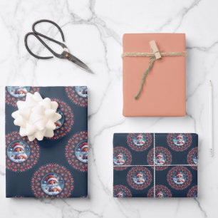 Cute Kawaii Christmas Fox Polka Dot Mandala Wrapping Paper Sheet