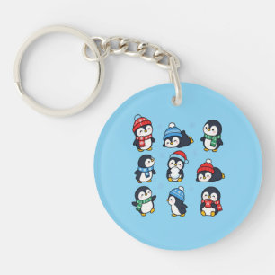 Cute Kawaii Christmas Penguins Winter Snowflakes K Key Ring