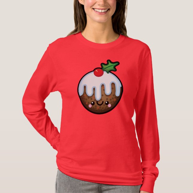 Cute Kawaii Christmas Pudding Womens Jumper T-Shirt (Front)