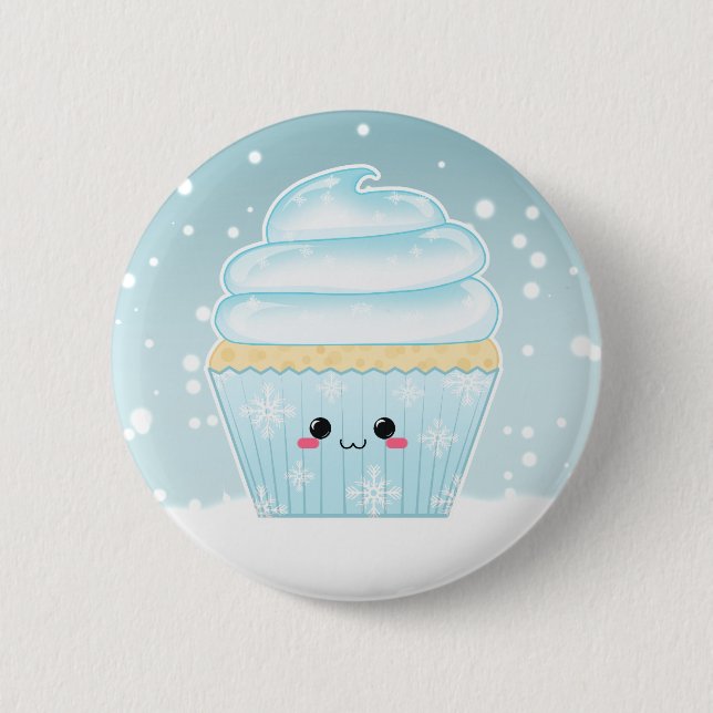 Cute Kawaii Christmas Snowflake cupcake 6 Cm Round Badge (Front)