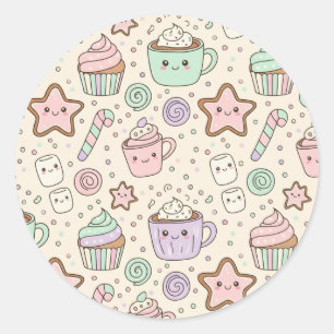 Cute Kawaii Christmas Treats Pastel Holiday Classic Round Sticker