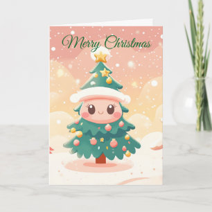 Cute Kawaii Christmas Tree Holiday Card