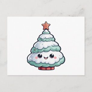 Cute Kawaii Christmas Tree Illustration Holiday Postcard