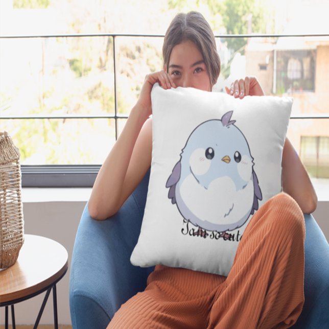 Cute Kawaii Chubby Bird Cartoon - Adorable Pastel  Cushion (Creator Uploaded)