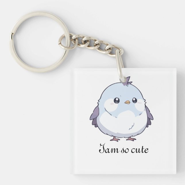 Cute Kawaii Chubby Bird Cartoon - Adorable Pastel  Key Ring (Front)