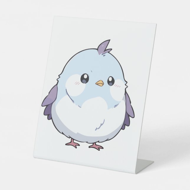 Cute Kawaii Chubby Bird Cartoon - Adorable Pastel  Pedestal Sign (Front)