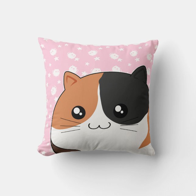 Cute Kawaii chubby calico kitty cat Cushion (Front)
