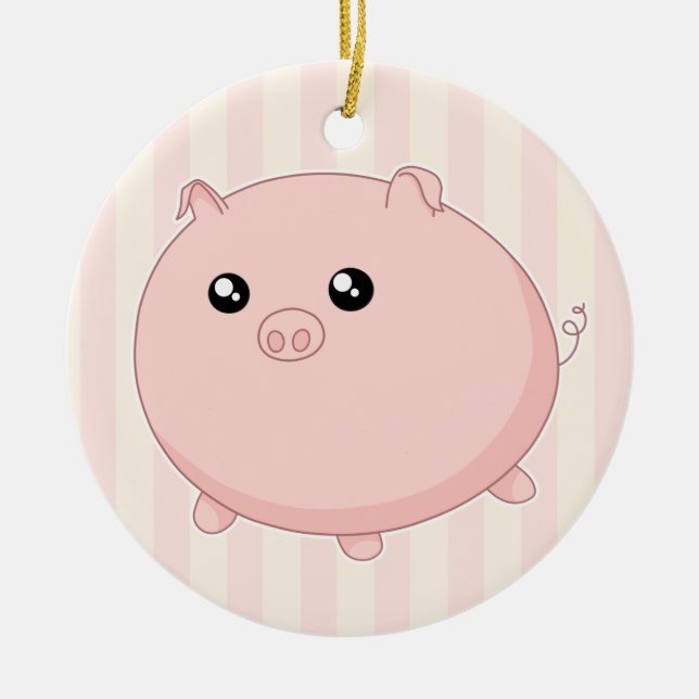 Cute Kawaii chubby pink pig Ceramic Tree Decoration (Front)