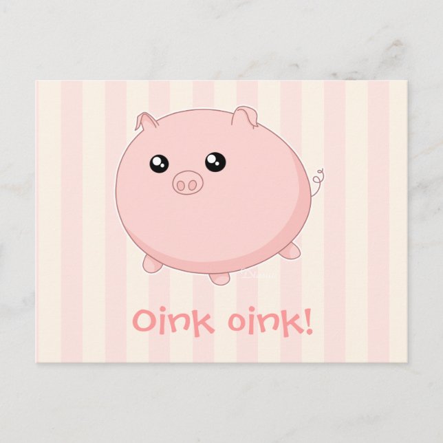Cute Kawaii chubby pink pig Postcard (Front)