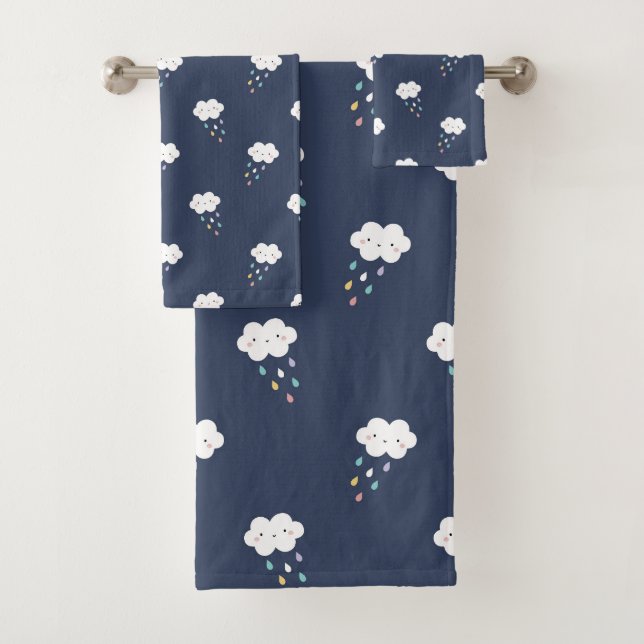 Cute Kawaii Cloud Pattern Bath Towel Set (Insitu)