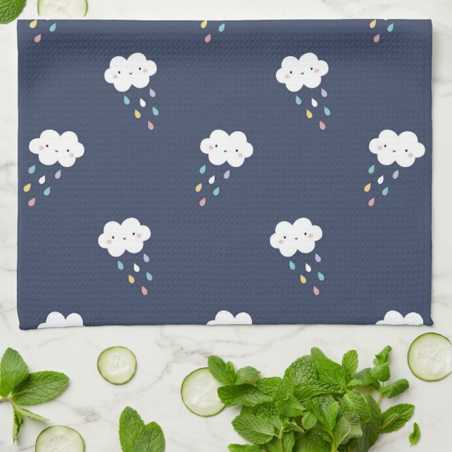 Cute Kawaii Cloud Pattern Kitchen Towel (Folded)