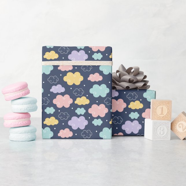 Cute Kawaii Cloud Pattern Wrapping Paper Roll (Baby Shower)