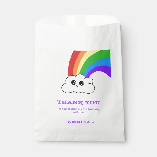 Cute Kawaii Cloud Rainbow Kid`s Birthday Favour Bags (Front)