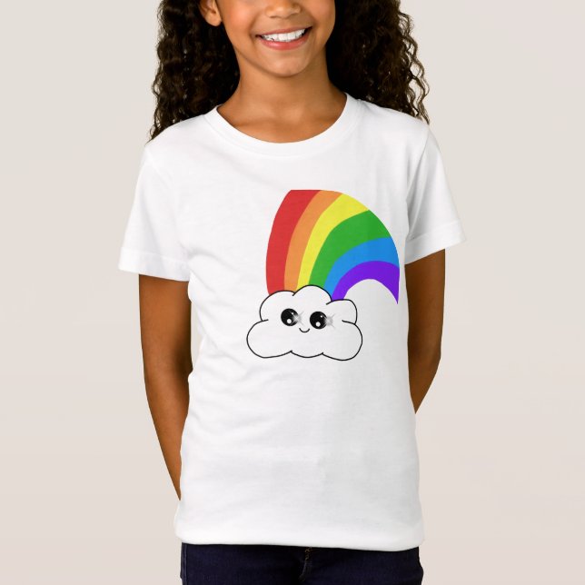 Cute Kawaii Cloud Rainbow Kid`s T-Shirt (Front)