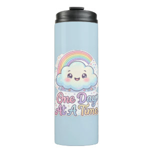 Cute Kawaii Cloud Rainbow One Day At A Time Travel Thermal Tumbler